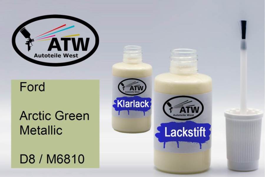 Ford, Arctic Green Metallic, D8 / M6810: 20ml Lackstift + 20ml Klarlack - Set, von ATW Autoteile West.